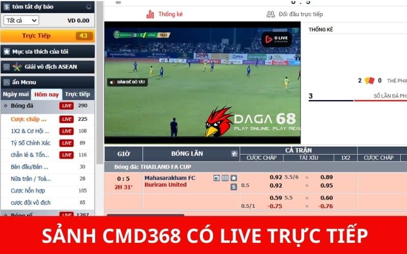 Sảnh CMD368 có nhiều bộ môn thể thao và live trực tiếp